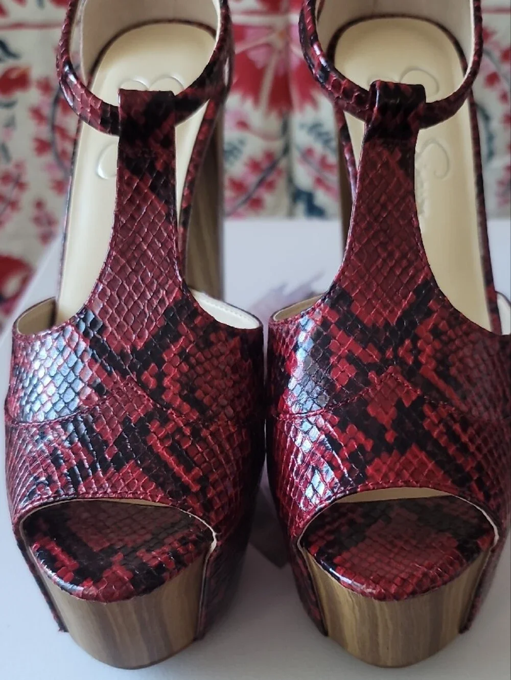 Jessica Simpson Wicked Red Phoenix Snake-Print Platform Peep-Toe Platform Heels